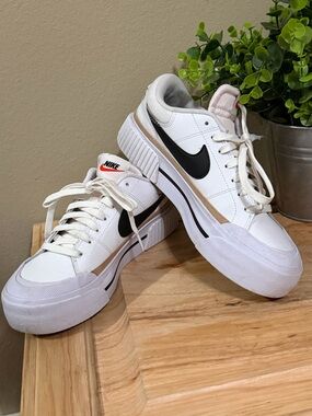 Nike Court Legacy Lift White, Black & Beige Platform Sneakers